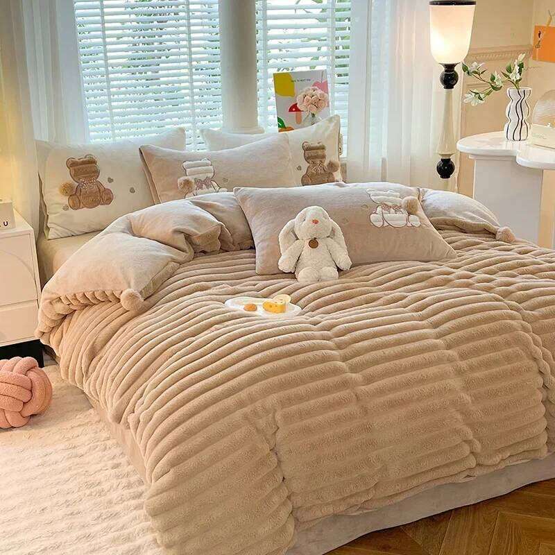 2023 New Class A B Face Milk obedient Rabbit Four Piece Plush Set for Warm Autumn and Winter Y260124