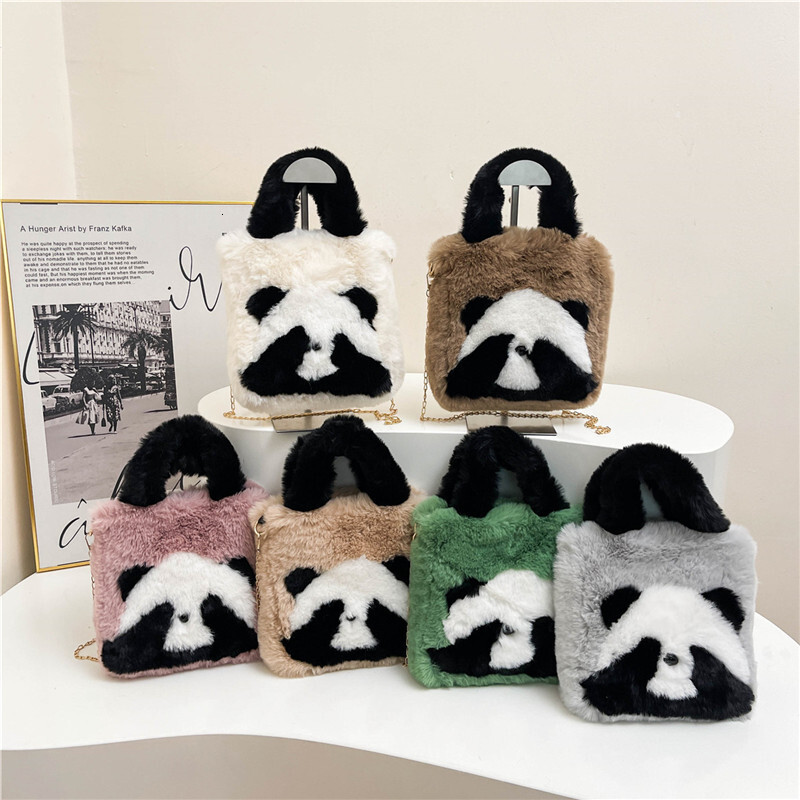 Autumn Winter New Panda Bucket Mini Tote Furry Cute Handheld Shoulder Crossbody Korean Style Women's Bag