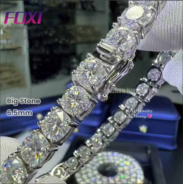 Moissanite chain Mossanite VVS Diamond Tennis Chain 3mm 4mm 5mm Solid 925 Silver Tester Passed Round Brilliant Cut Moissanite Tennis Bracelet