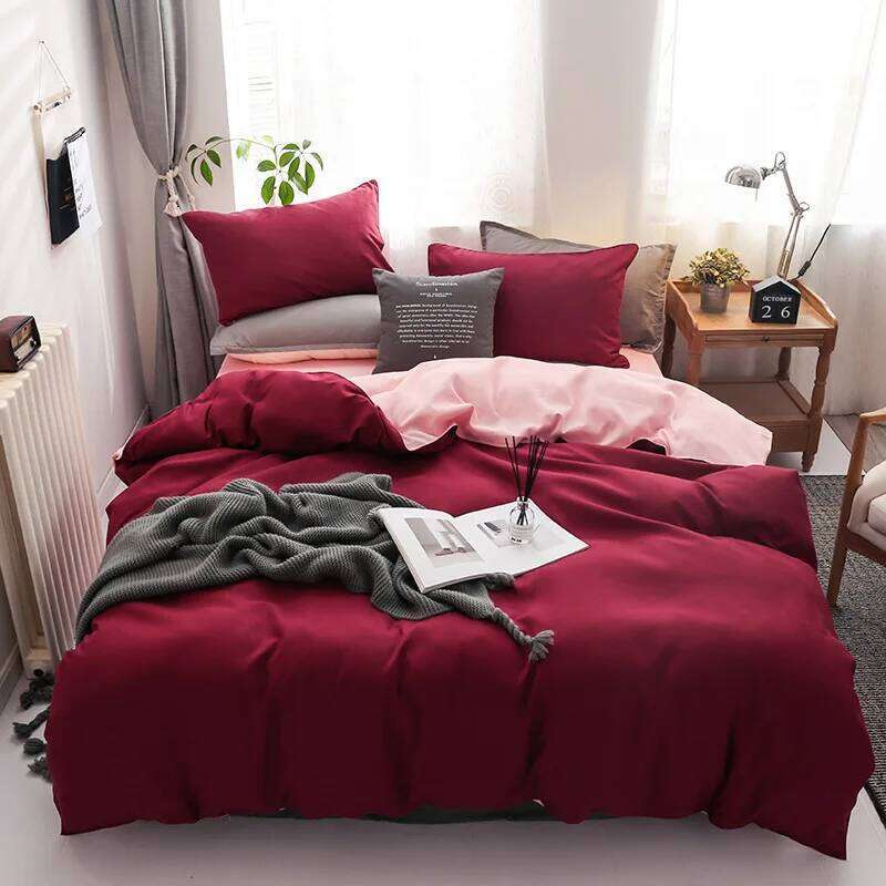 4Pcs Skin Friendly and Brushed Duvet Set, Solid Brown Purple Quilt Cover with Sheet Pillowcases, Luxury Hotel Bedding Set Y260124