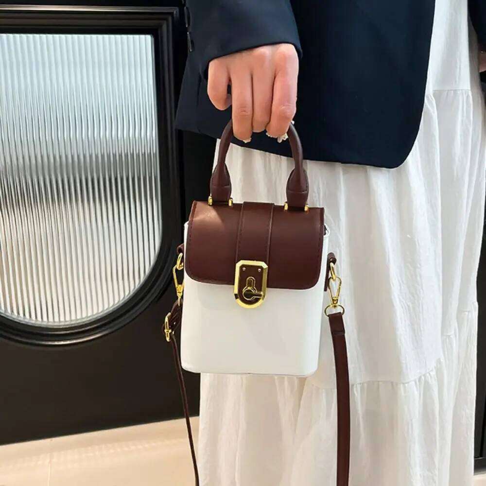 PU Contrast Color Phone Handbag Korean Style Simple Shoulder Message Storage Ins Square Tote Bag Streetwear XJ260125