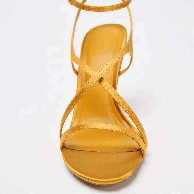Satin Luxury High Heels Cross Naked Strap Sexy Banquet Dress Shoes Ladies Elegant Sandals Women Pumps