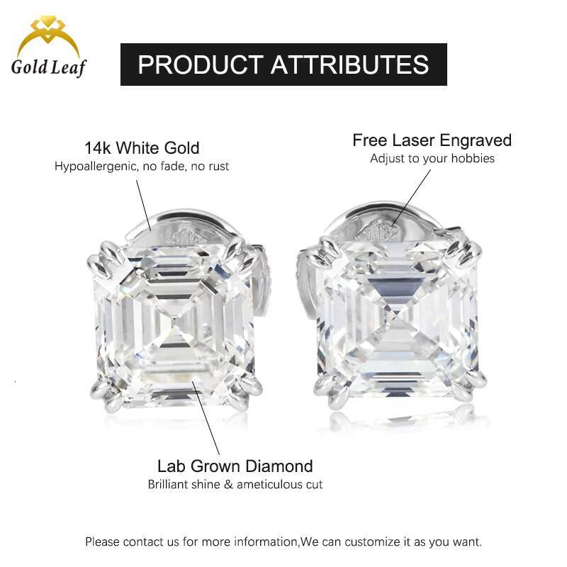 Goldleaf Custom IGI Certified 14K Gold Lab Grown Diamond Earrings 2CT E VVS Asscher Cut Wholesale Fine Jewelry Unisex Ear Studs