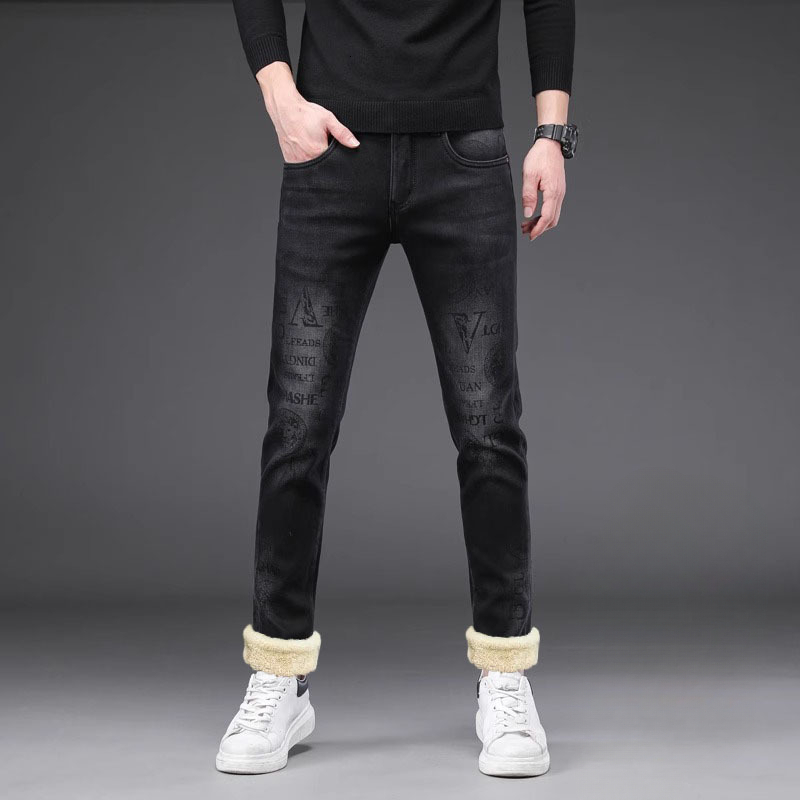 Luxury Brand Designer Clothes 2025 Winter New Printed High-End Jeans Men's Trendy Slim Fit Straight-Leg European Style Black Denim Cropped Pants