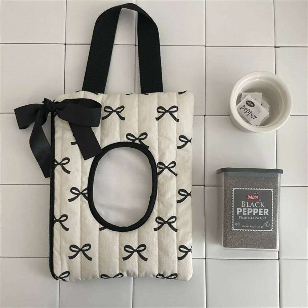 Bow Print Flip Cover Tissue Box Wet Wipes Car Hanging Bag Portable Paper Holder Removable Napkin Storage Case Home Decor