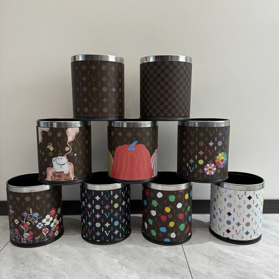 Designer Trash Can Home Light Luxury Garbage Can Large Capacity Bedroom Garbage Can Creamy Style Kitchen Letter Pattern Waste Bin