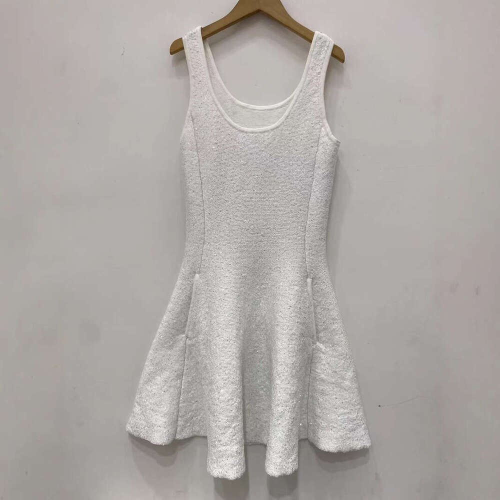2026 French elegant spring designer style sequin twill knit cardigan short jacket vest dress