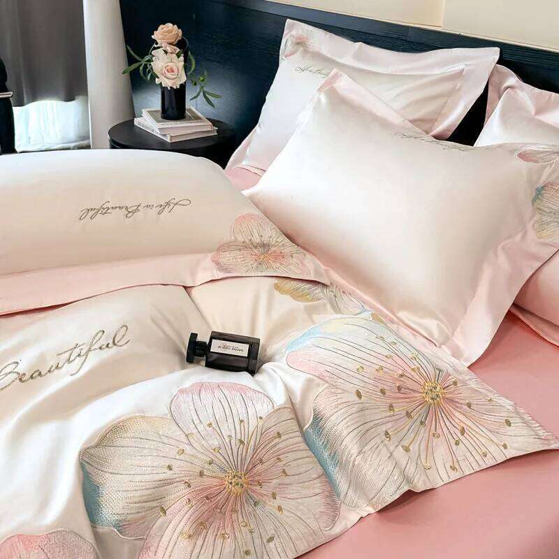 long-staple four-piece set of pure cotton embroidery skin-friendly sleeping quilt cover bed sheet mattress bedding Y260124