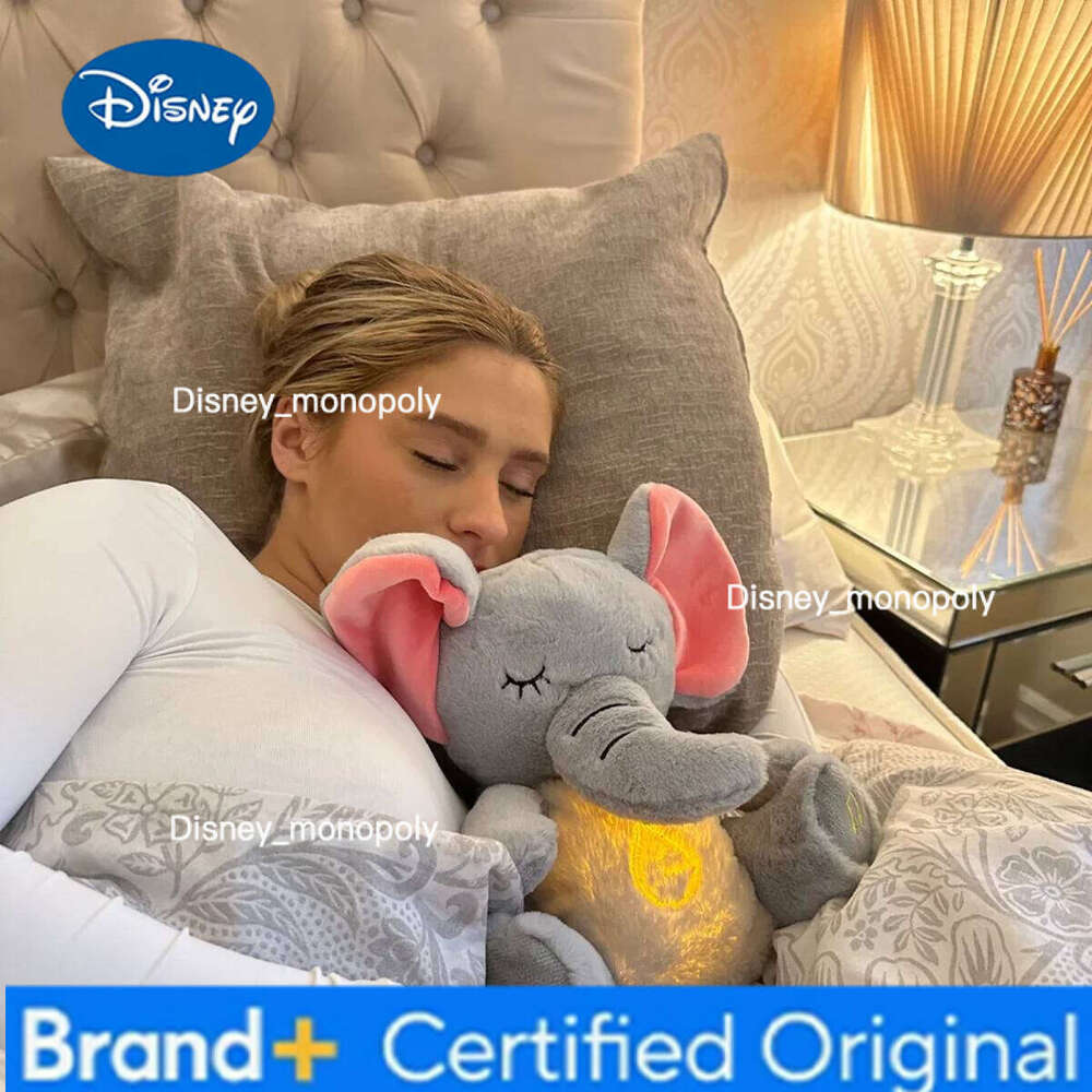 Disney 4 Modes Baby Breathing Soothing Elephant Plush Sleeping Companion Music and Light Doll Sensory Stuffed Toy Kids Gift H2601261