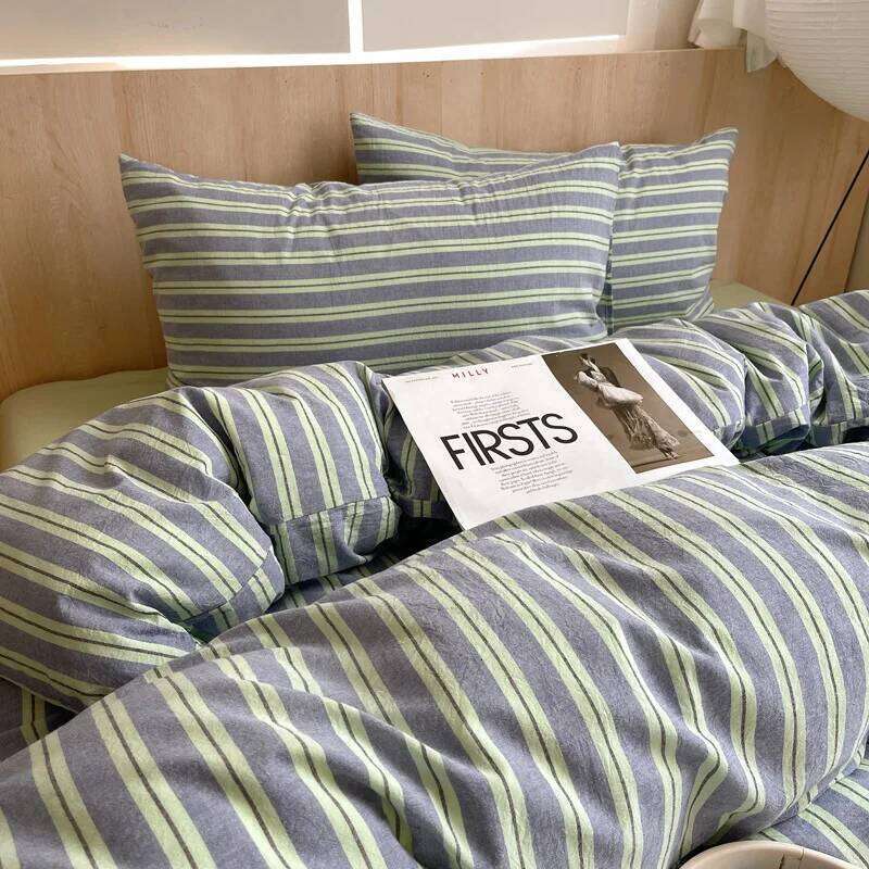 simple wind-washed pure cotton striped sheet four-piece set, choose 1.2M bed for dormitory models Y260124