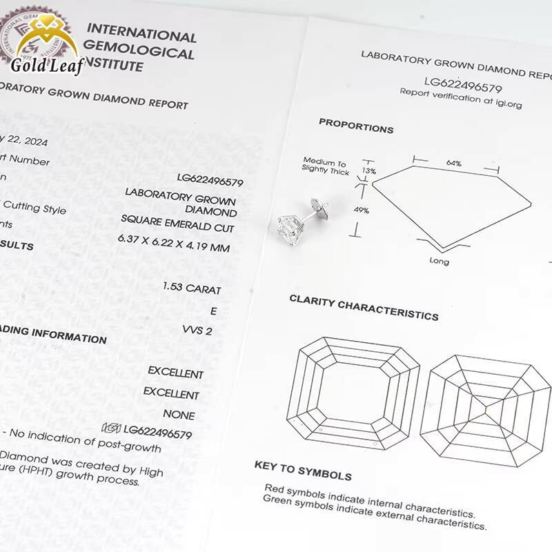 Goldleaf Custom IGI Certified 14K Gold Lab Grown Diamond Earrings 2CT E VVS Asscher Cut Wholesale Fine Jewelry Unisex Ear Studs