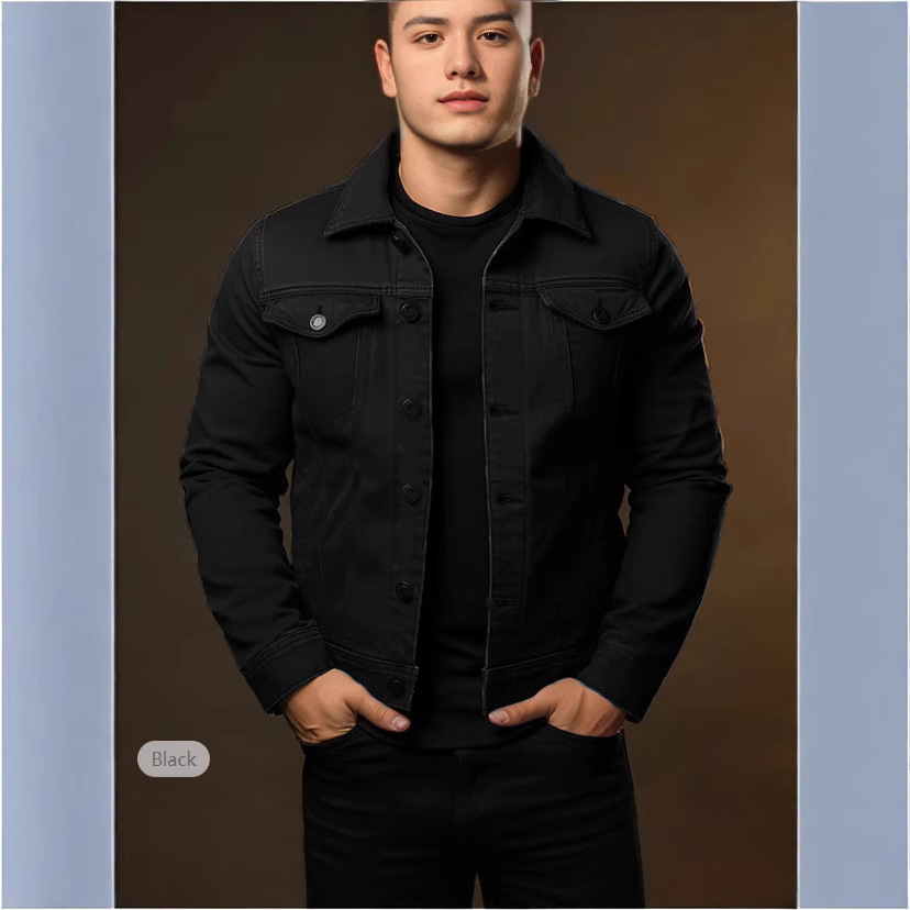 Mens Jacket Casual Windproof Daily Turndown Collar Button Autumn Winter Fashion Solid Color Street Long Sleeve Jacket Coat 241224