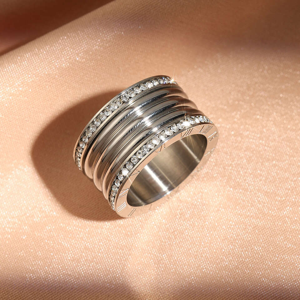 Round Diamond Small Arc Roman Wide Couple's Ring Fashionable New Double-Row Jewelry