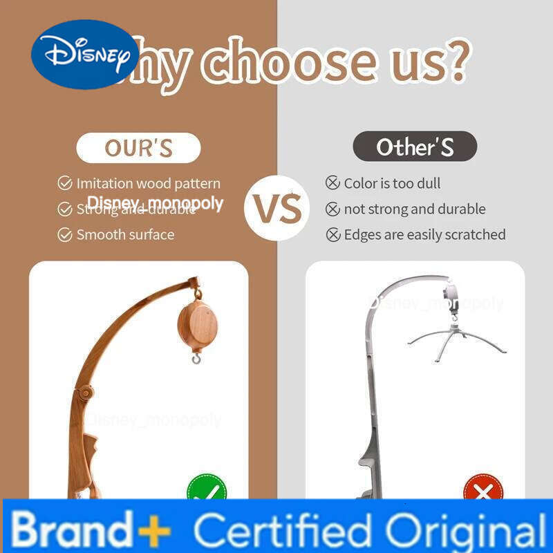 Disney Let's Make Baby Imitation Wooden Hanging Rattles Hanger Kid Crib Mobile Bed Bell Toy Plastic Bracket H260126