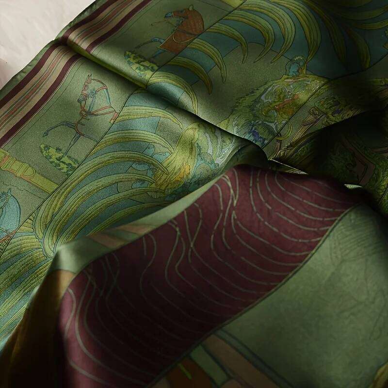 New Green Print Square Simulated Silk Thin Satin Neck Elegant Ladies Professional Decorative Small Scarf 26Y0126