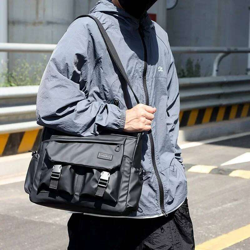 Men Shoulder Bag Solid Waterproof Firm Snap Multi-Pocket Casual Crossbody Bags for Unisex Flap Large Capacity XJ260125