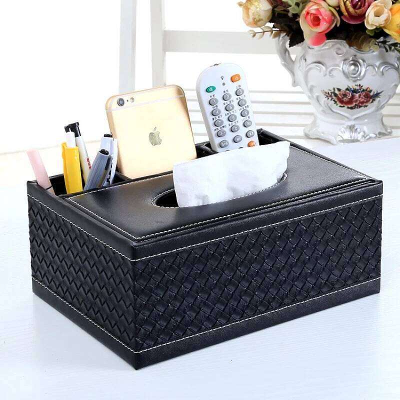 Leather Box PU Cover Desk Makeup Cosmetic Organizer Remote Controller Phone Home Office Tissue Paper Napkin Holder
