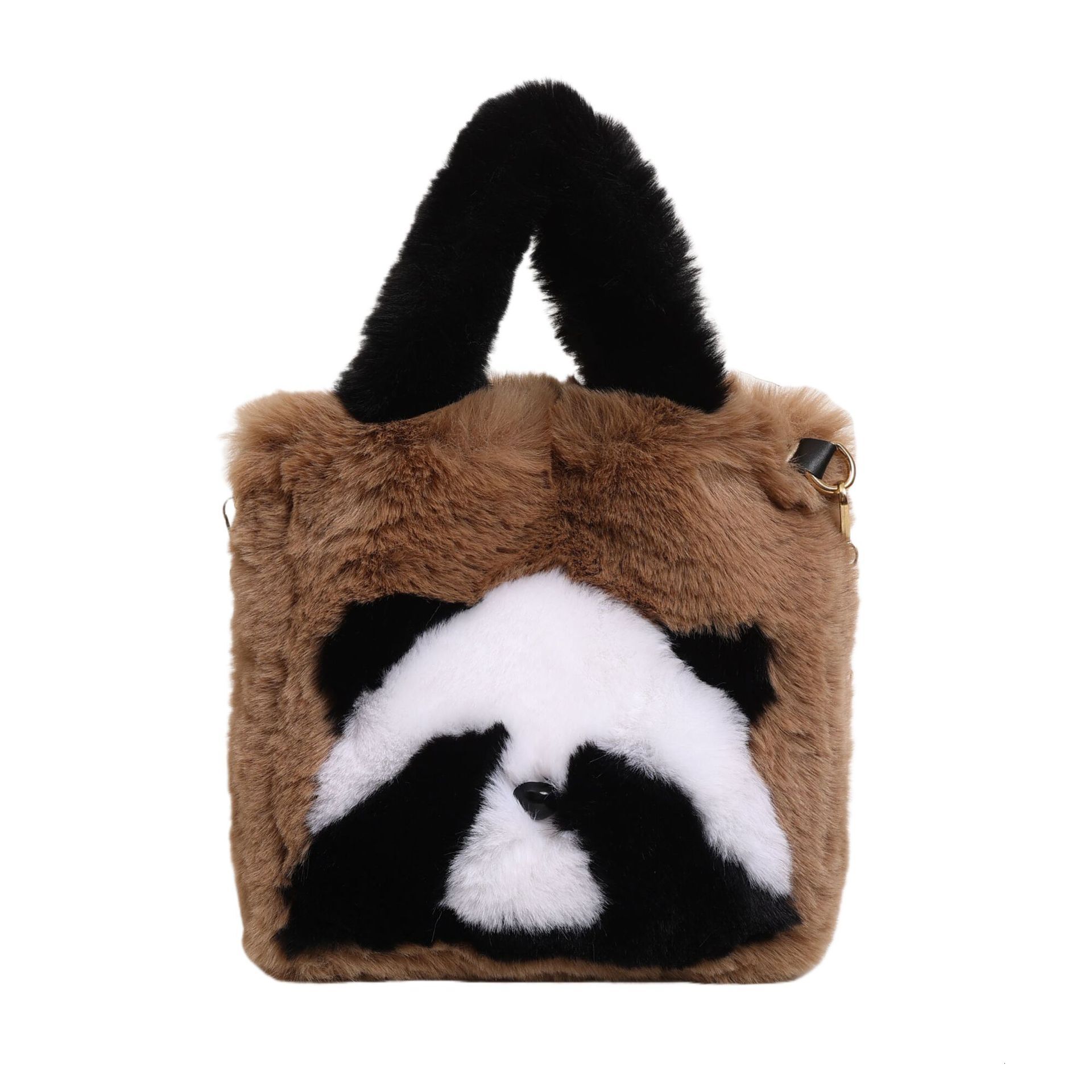 Wholesale New Plush Bucket Cute Panda Face Covering Large Capacity Handbag Single Shoulder Crossbody Bag