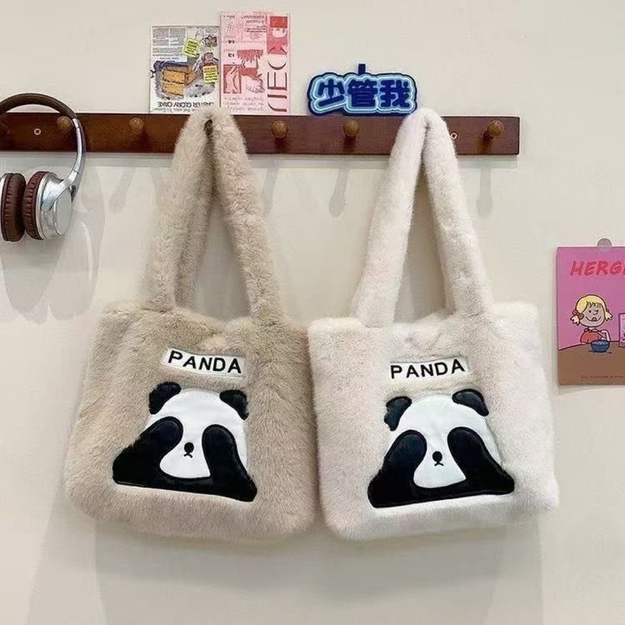 Cross-Border New Plush Fresh Sweet Cute Panda Handbag Daily Large Capacity Shoulder Bag