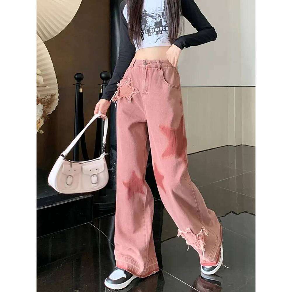2023 Korean Y2K Fashion Star Embroidery Baggy Stacked Jeans Pants For Women Clothes High Waist Straight Vintage Lady Trousers C260126 - view 5