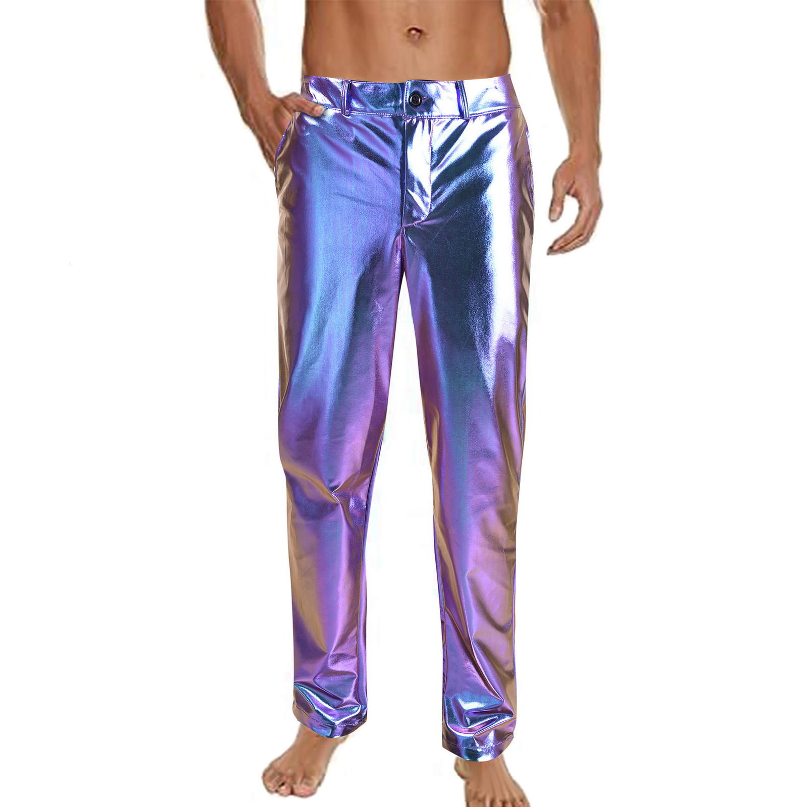 2025 Bulk 2025 Mens Metallic Shiny Wet Look Party Dance Straight Pants y250909