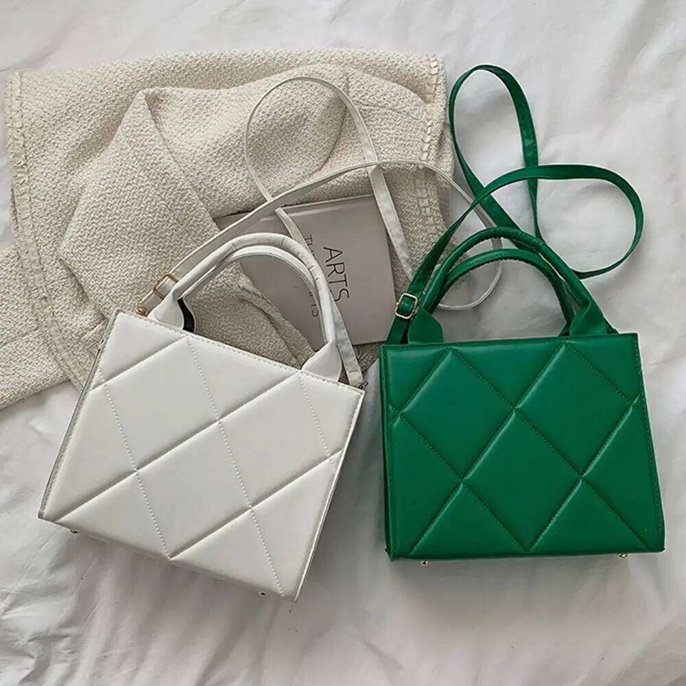 Portable PU Leather Shoulder Bag Solid Color Plaid Crossbody Messenger Bags Women Ladies XJ260125