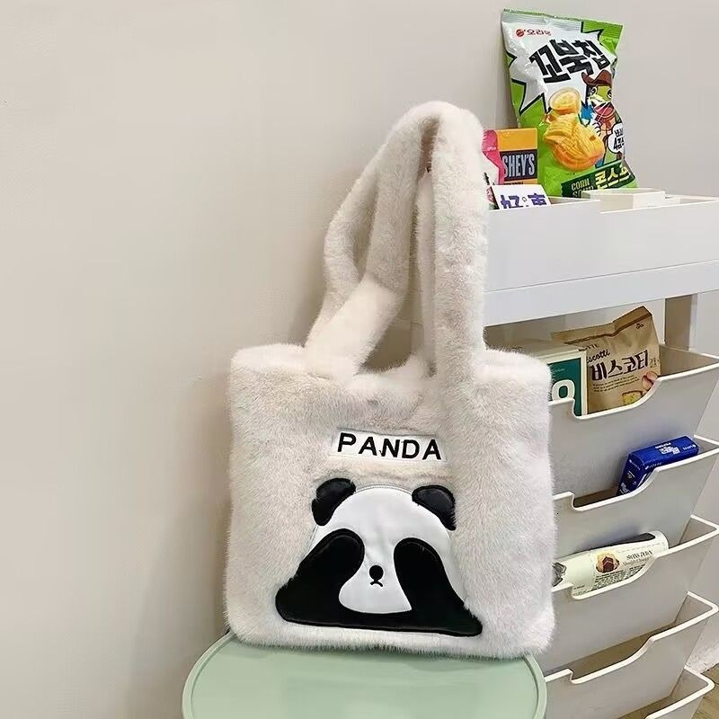 Cross-Border Wholesale Preppy Style Panda Backpack Cute Large Capacity Plush Shoulder Girls Underarm Tote Bag