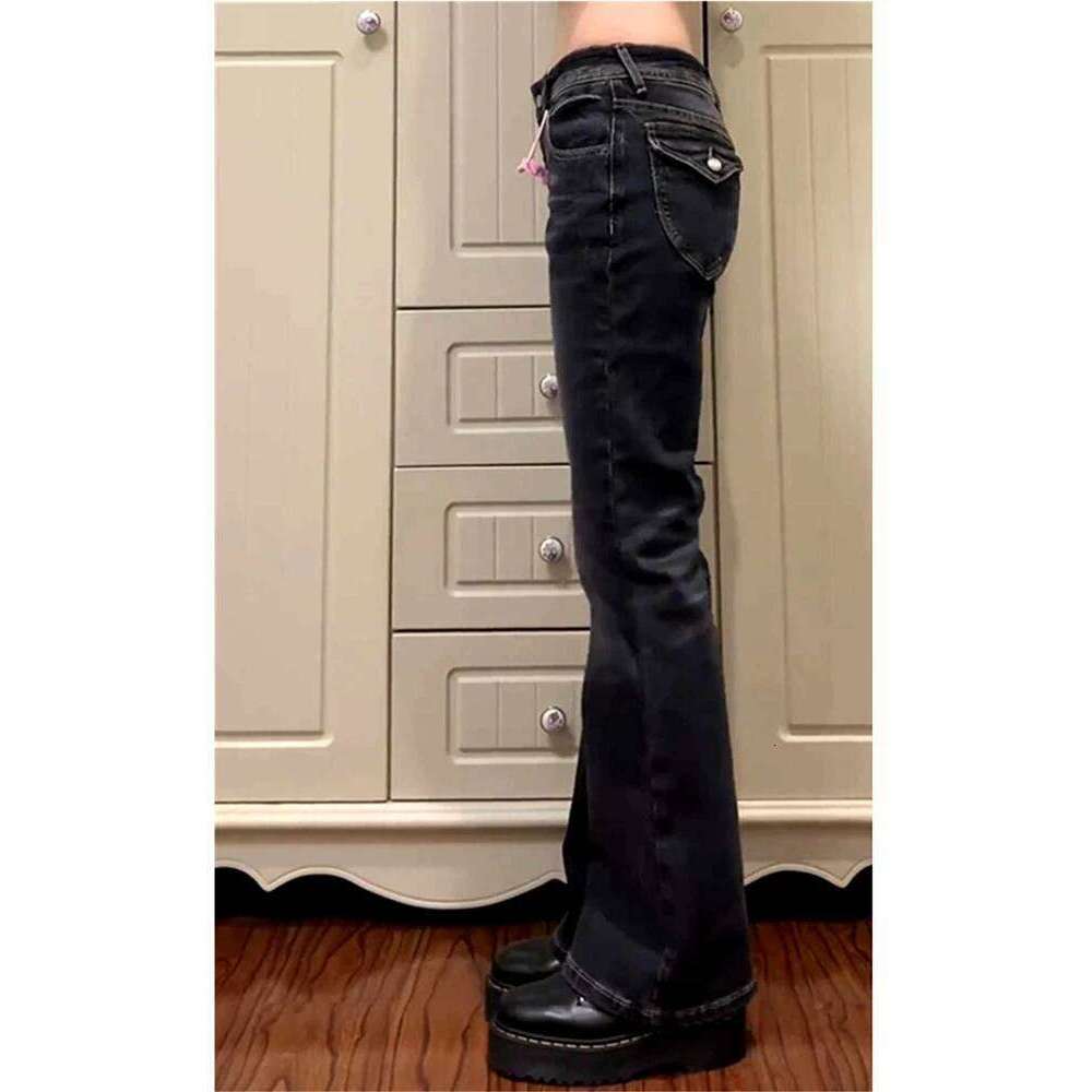 Women's Low Rise Flared Black Bootcut Jeans American Retro Denim Pants Y2k Japanese 2000s Harajuku Bell Bottom Skinny Jean C260126 - view 3
