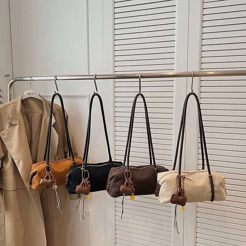 Solid Zipper Personality 2025 Autumn & Winter New Armpit for Women Stylish Design Exquisite Faux Suede Square Shoulder Bags XJ260125