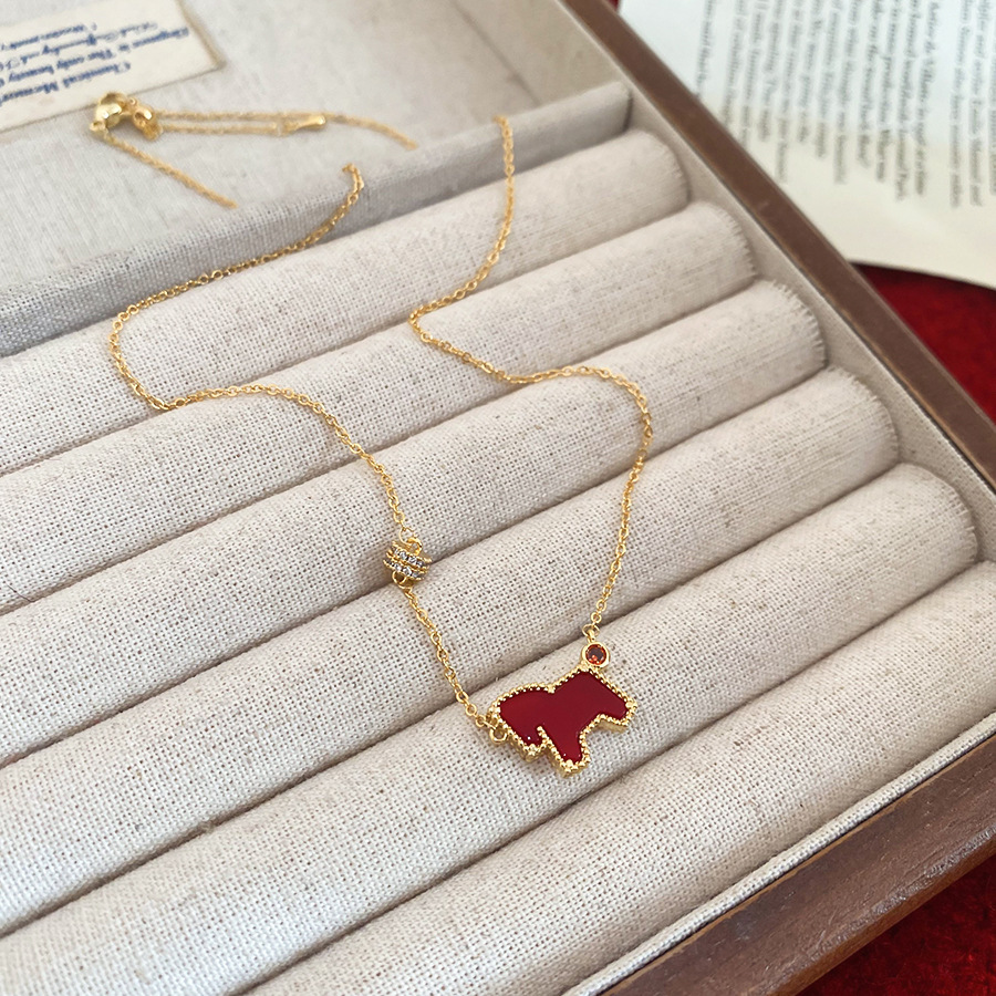 New Red Pony Earrings Necklace Ring Zodiac Year Vintage Elegant Jewelry Set Light Luxury High-end Accessories - view 7