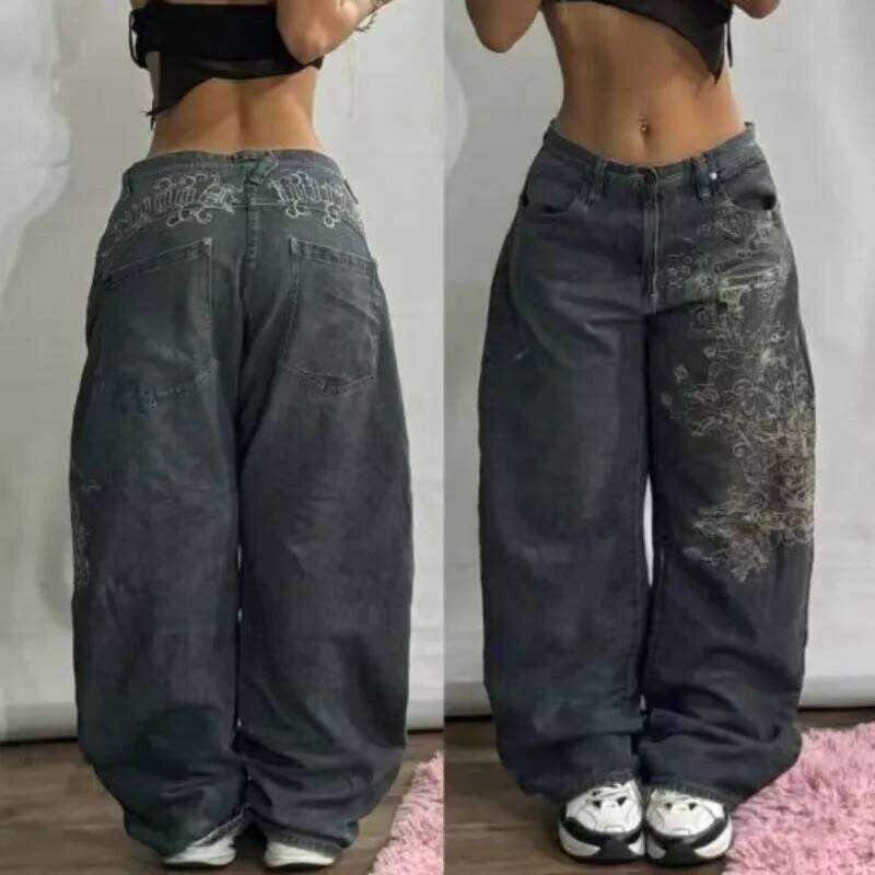 2025 Unisex Streetwear Hip Hop Baggy Straight-Leg Jeans Washed Blue Embroidered Spliced Distressed Cargo Pants Casual Denim C260126 - view 3