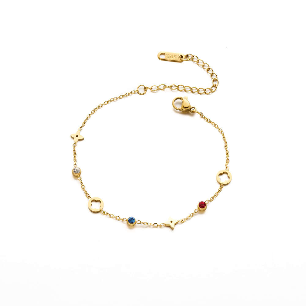 Colorful Diamond Four-Leaf Flower Bracelet for Women Niche Design Inlaid with Diamonds Light Luxury 18K