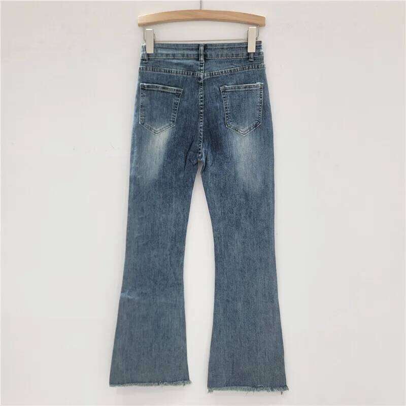 DEAT Women's Micro Flared Jeans High Waist Slim Hollow Out Diamonds Denim Ankle-Length Pants 2025 New Fashion Summer 29A1936 C260126 - view 5