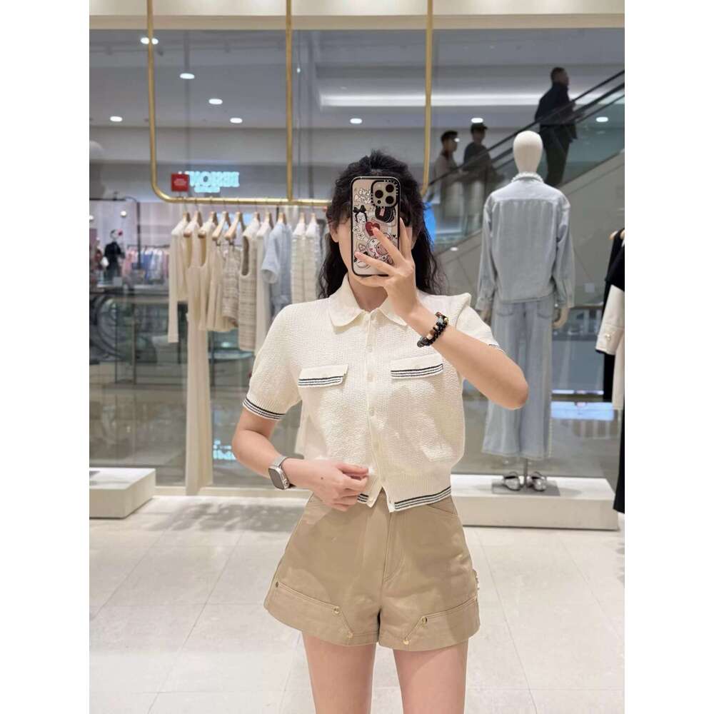 2026 French Elegant Spring/Summer College Style Color blocked Collar Knitted Cardigan Top