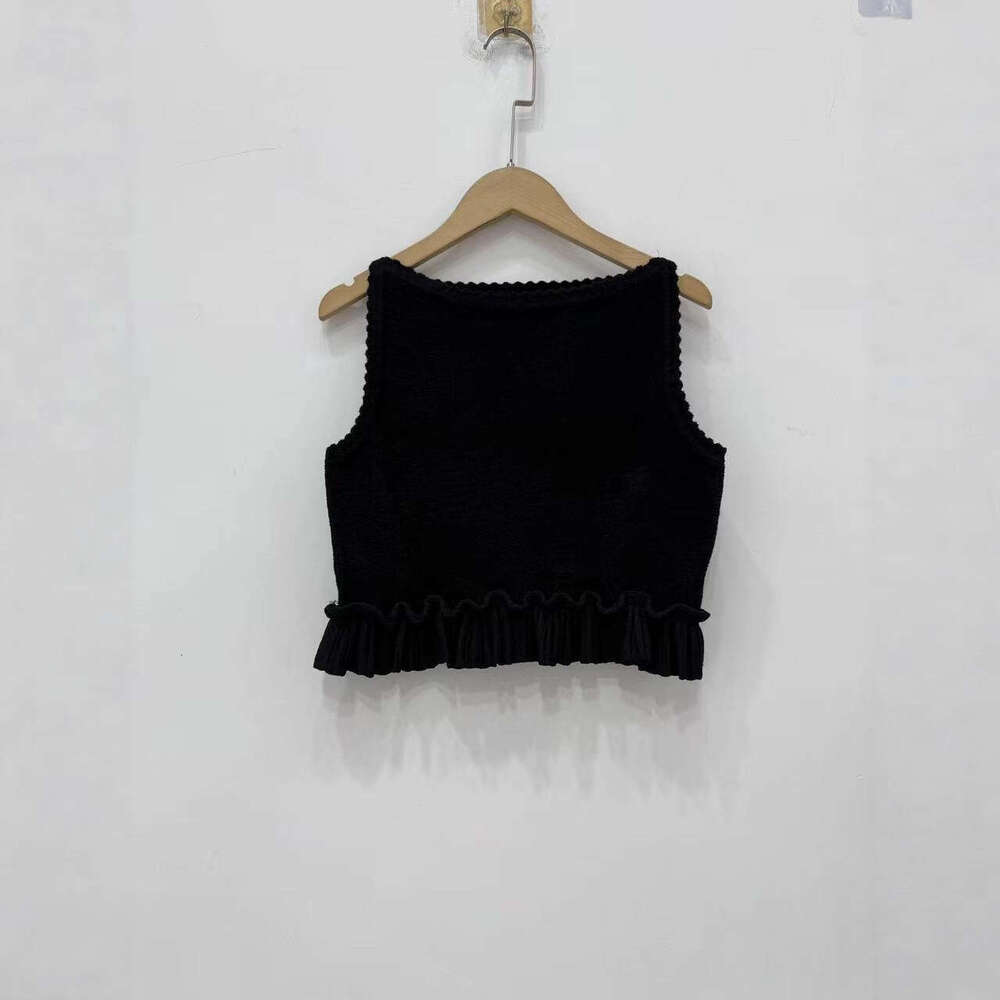 2025 Autumn/Winter New Designer Fashion Black Suede Lace Hem Knitted Tank Top Skirt Set