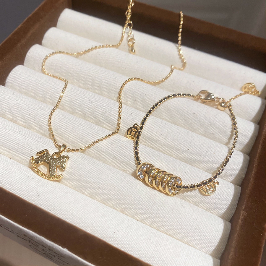 18K Real Gold Plated Copper Coin Little Horse Necklace Bracelet New Chinese Style Zodiac Year Jewelry Set Light Luxury Niche Accessories - view 7