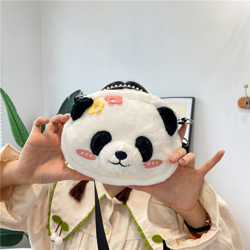 Creative Crossbody New Flower Panda Plush Children's Versatile Claw Machine Doll Small Bag