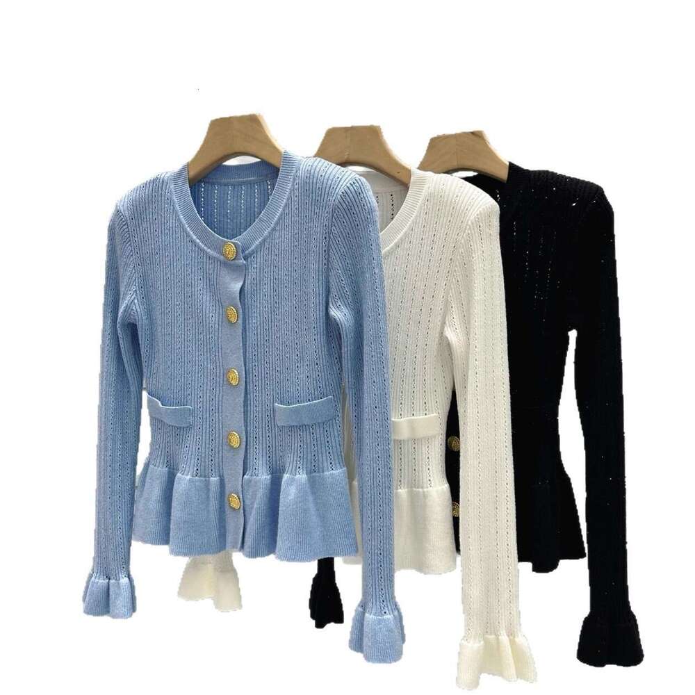 2026 autumn new French designer niche style elegant pleated slim knit cardigan jacket