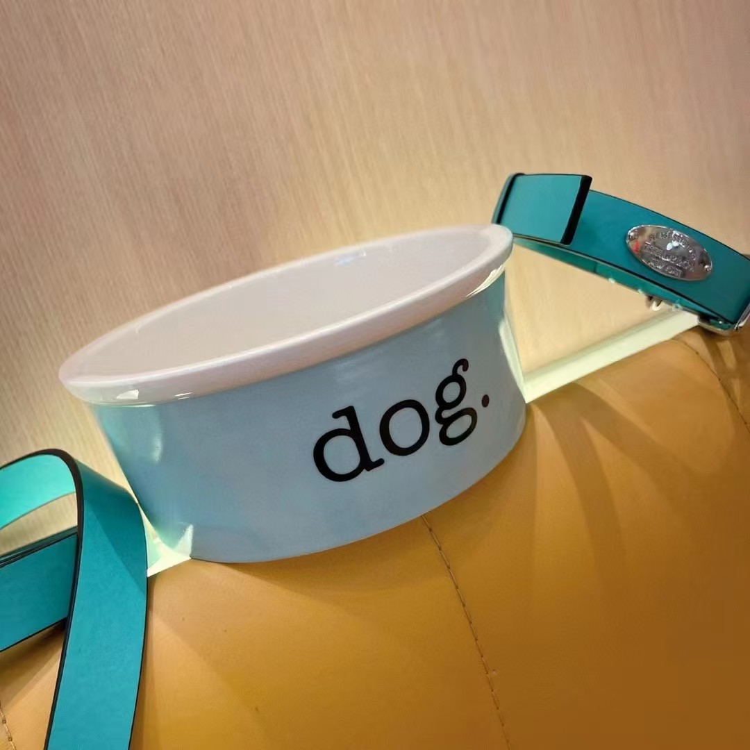 Designer Bowls Heavy Ceramic High Gloss Classic Blue Cat Bowl Durable Dog Food Water Pet Dish, Chew-Proof, Dishwasher and Microwave Safe J07