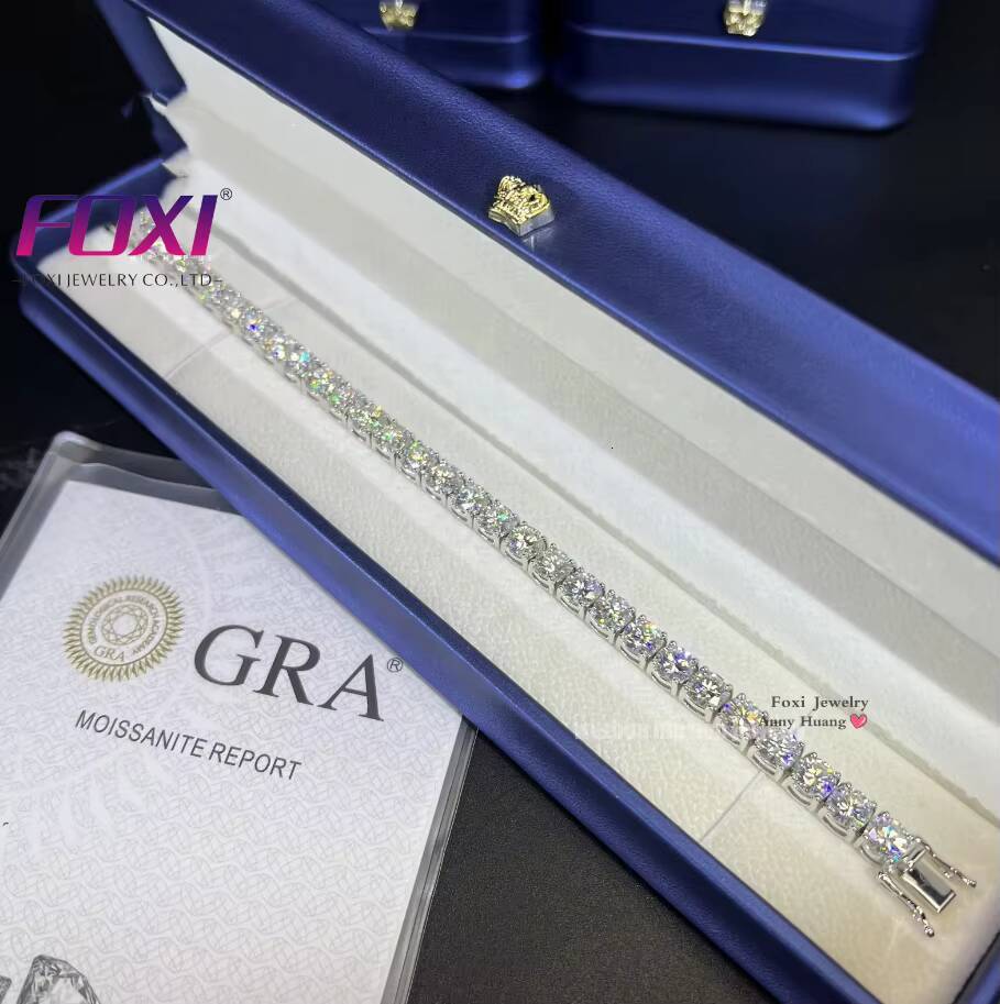Moissanite chain Mossanite VVS Diamond Tennis Chain 3mm 4mm 5mm Solid 925 Silver Tester Passed Round Brilliant Cut Moissanite Tennis Bracelet