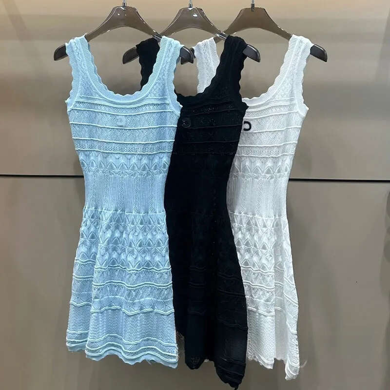 Designer Knitted Dress Slimming Low Round Neck Tank Top Dress Summer Street Style Wedding Date