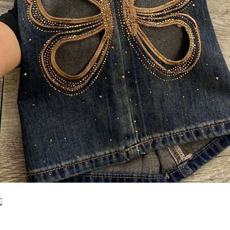 Butterfly Rhinestone Jeans Women Y2K Summer High Waist Wide Leg Straight Pants Distressed Hollow Out Loose Fit Denim Trousers C260126 - view 5