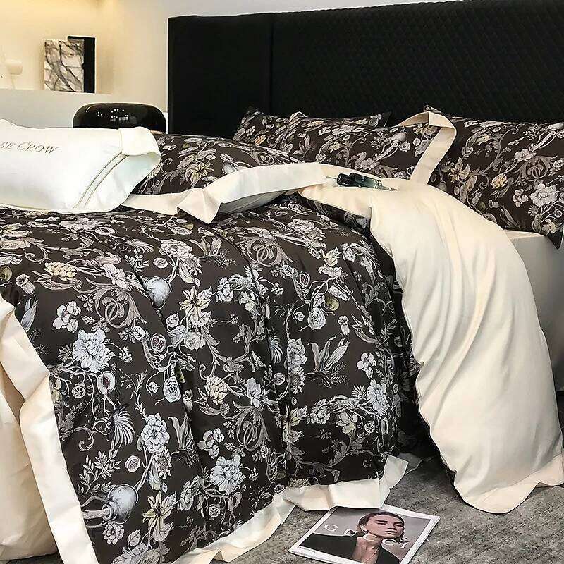 European Retro Digital Printing Egyptian Cotton 4pcs Bedding Sets Comforter/Duvet Cover Fitted Bed Sheet Pillowcases Y260124