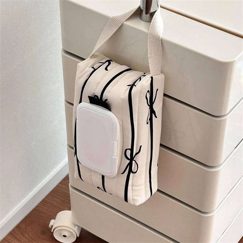 Bow Print Flip Cover Tissue Box Wet Wipes Car Hanging Bag Portable Paper Holder Removable Napkin Storage Case Home Decor