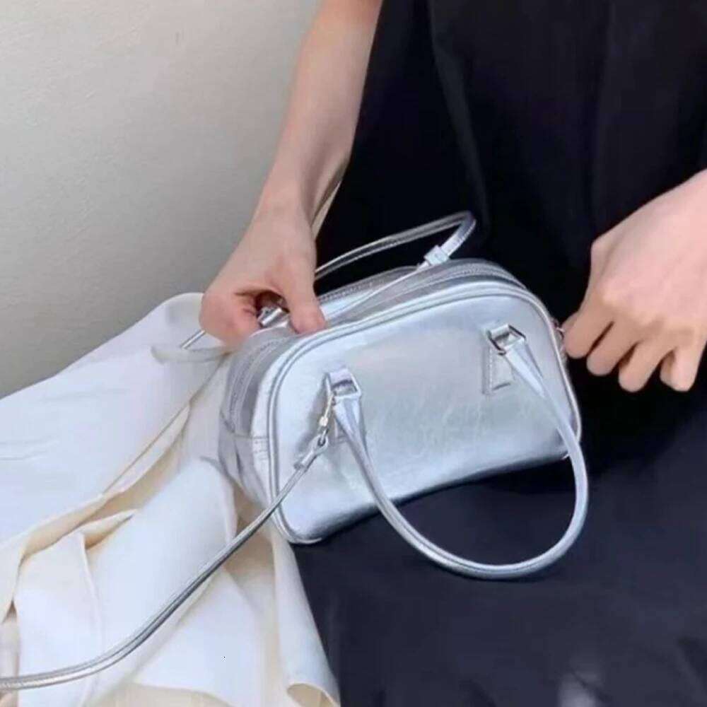2025 New PU Silver Polyester Crossbody Small Square Bowling Purse Lightweight Durable Fashion Shoulder Bag for Daily Use XJ260125