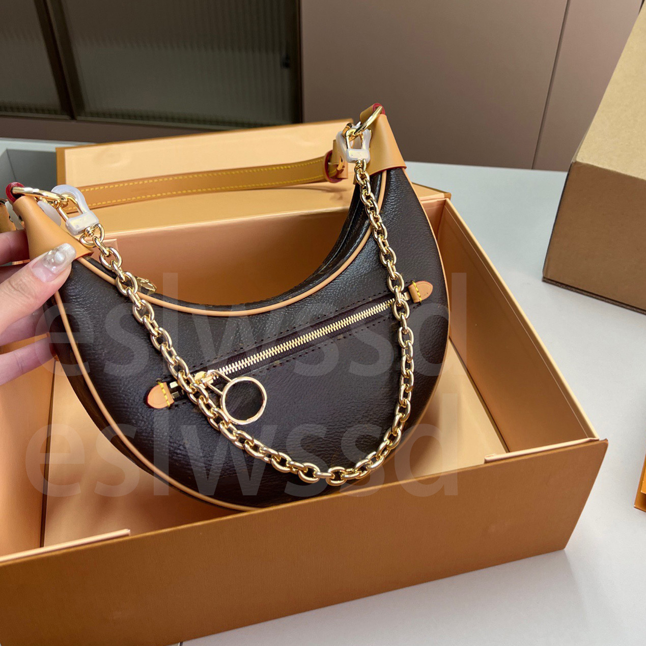 Top Luxury designer Loop bag Half moon bag Croissant bag shoulder bag hobo Pea bag armpit Purse baguette underarm Handbag crossbody bag Brown Flower Metal Chain bag