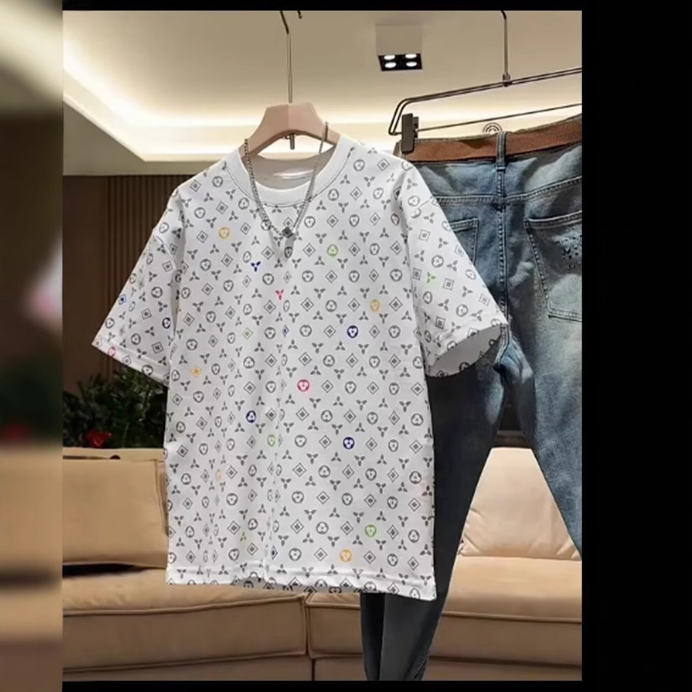 Luxury Brand Designer Clothes Versatile Loose Inner Wear T-Shirt Trendy Full Print Mens Short Sleeve T2025 Summer New Style Cool Casual Round Neck Top