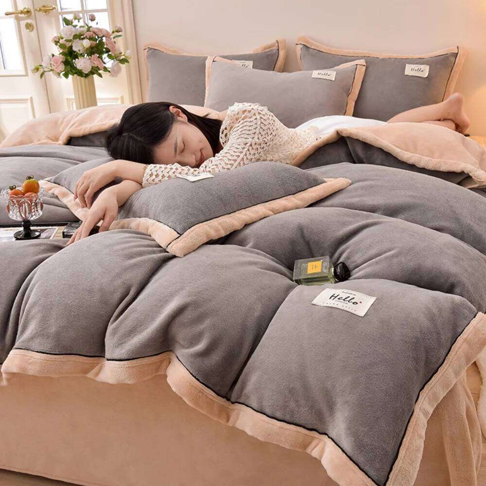 Winter Thickened Milk Velvet Bedding Warm Duvet Bedroom Decor Quilt Cover Bed Sheet Pillowcase Soft Four-Piece Set Y260124