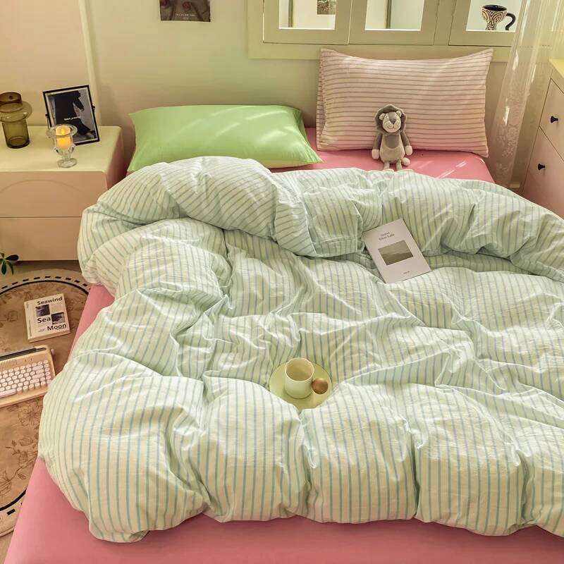 Striped Bedding Ins Korean Duvet Cover Flat Sheets With 2 Pillowcases Single Twin Full Queen Size Bed Linen Set Y260124
