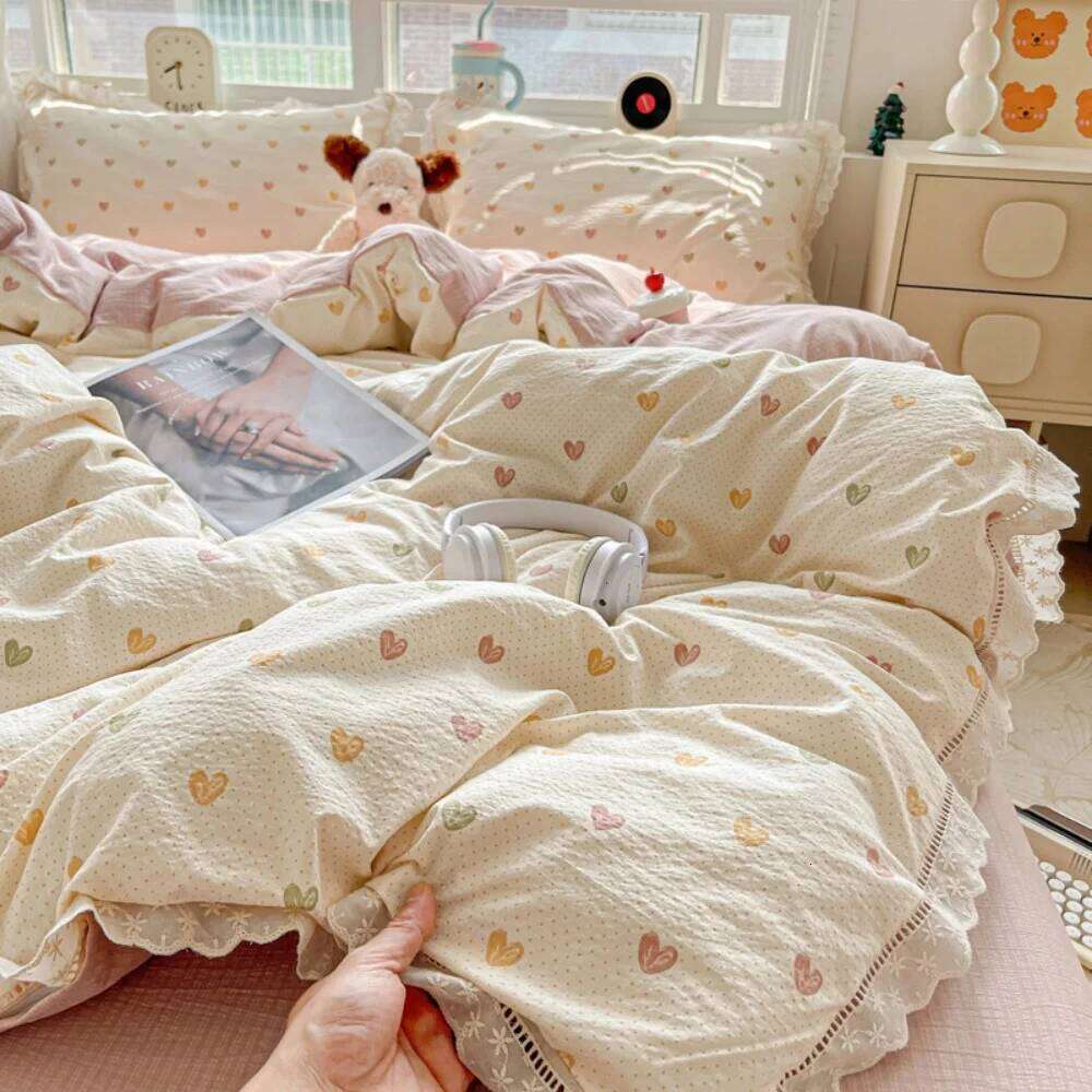 Print Floral Bedding Soft Double Layer Yarn Four Pieces Set Comfortable Duvet Cover Bed Sheet With Pillowcases Home Textiles Y260124